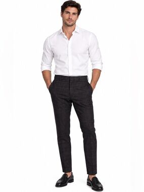 NWT Theory Men's Mayer Wool Pant in Charcoal Luxe Flannel Check, Size 32